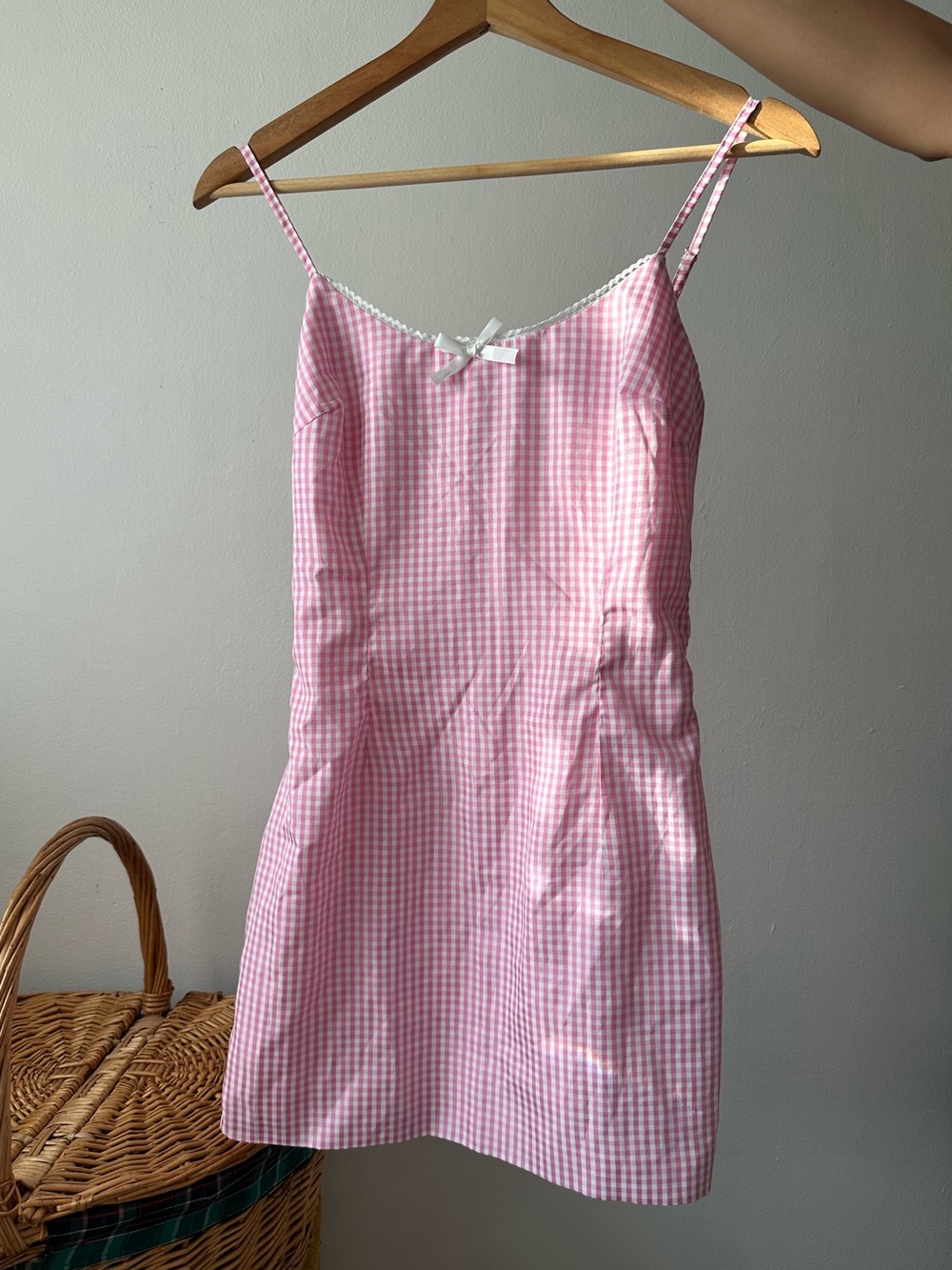 More to Come pink & white gingham mini dress in XXS